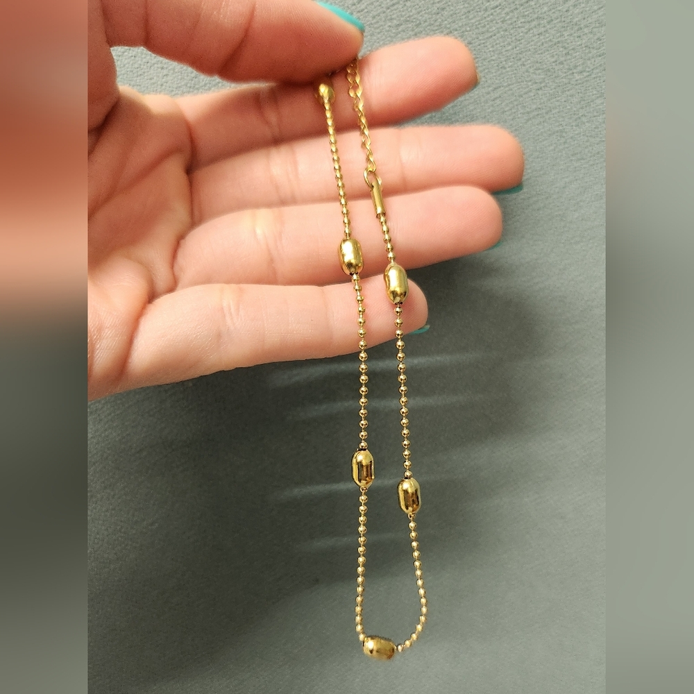 Stainless Steel Gold Plated Oval Beaded Anklet - Picture 13 of 13